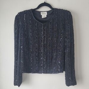 Stenay Black Beaded & Sequin Silk Long-Sleeve Jacket